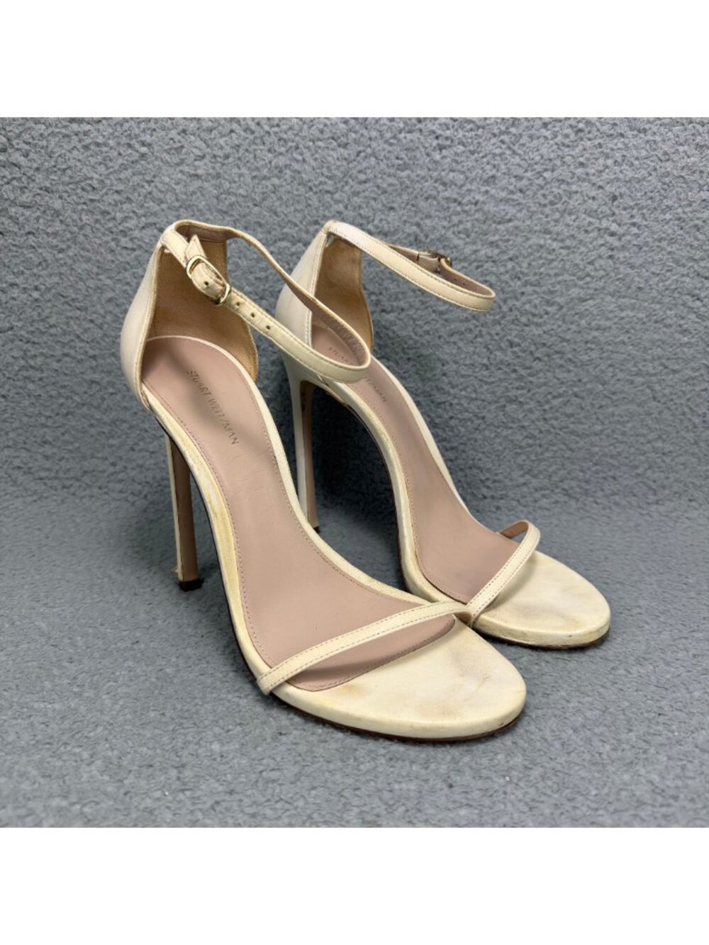 Stuart Weitzman Sandals Womens 10 Shoes White Nudist Stiletto Heels Ankle Strap
